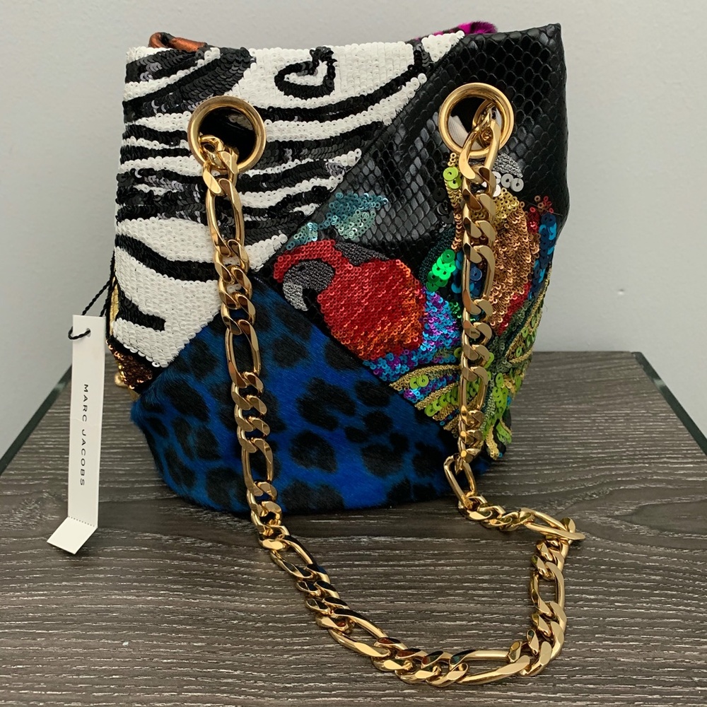 Multicolor Sequin & Animal Print Chain Shoulder Bag - Picture 2 of 10